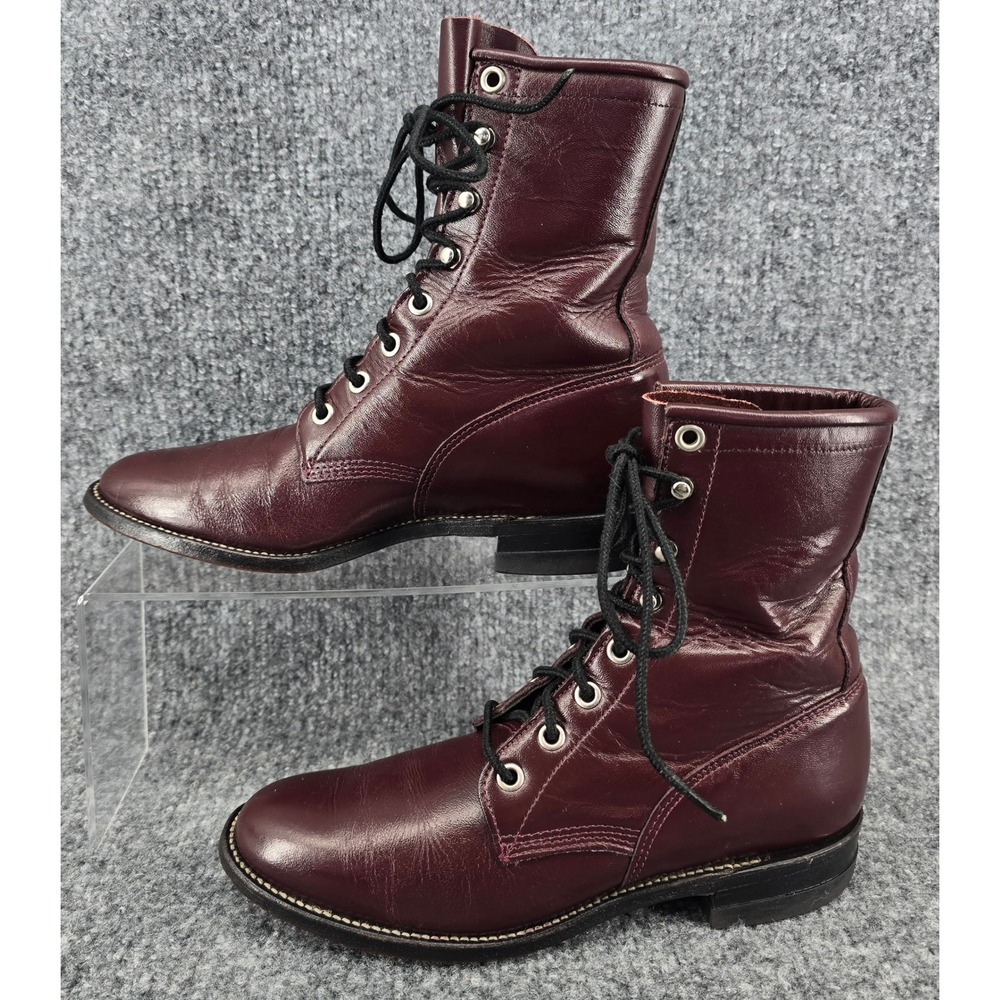 Justin Lace Up Packer Boots Womens 6B Burgundy Leather Vintage L0510 Western